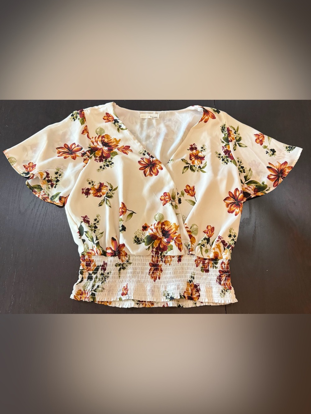 june & hudson Floral Wrap Crop Top with Orange Blooms